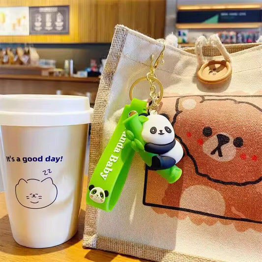 Panda Bubu and Yier Keychain Backpack Charm Cute Cartoon Small Bear Doll Anime Key Ring Couple Christmas Gifts